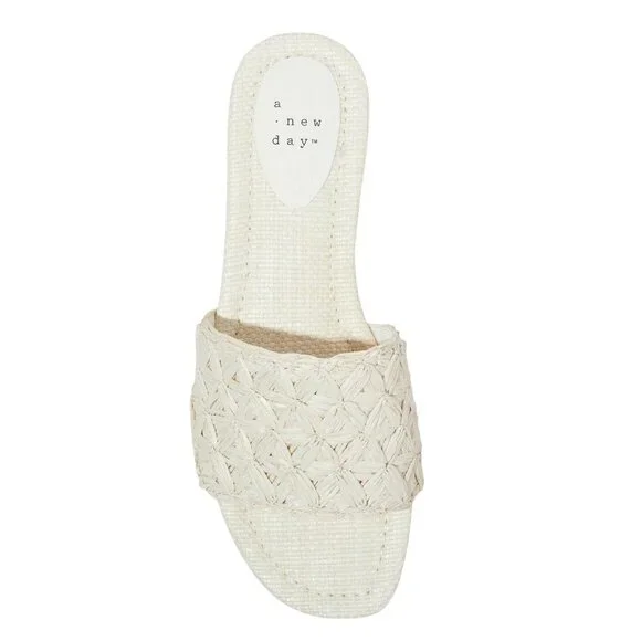 NWT A New Day Womens Ariella Woven Raffia Slide Sandals 92609192 White 9M - Picture 3 of 10